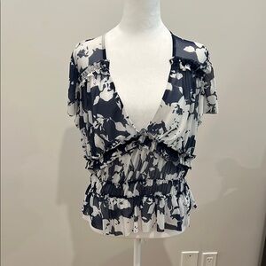 See the shades floral mesh top | XL | Navy & White